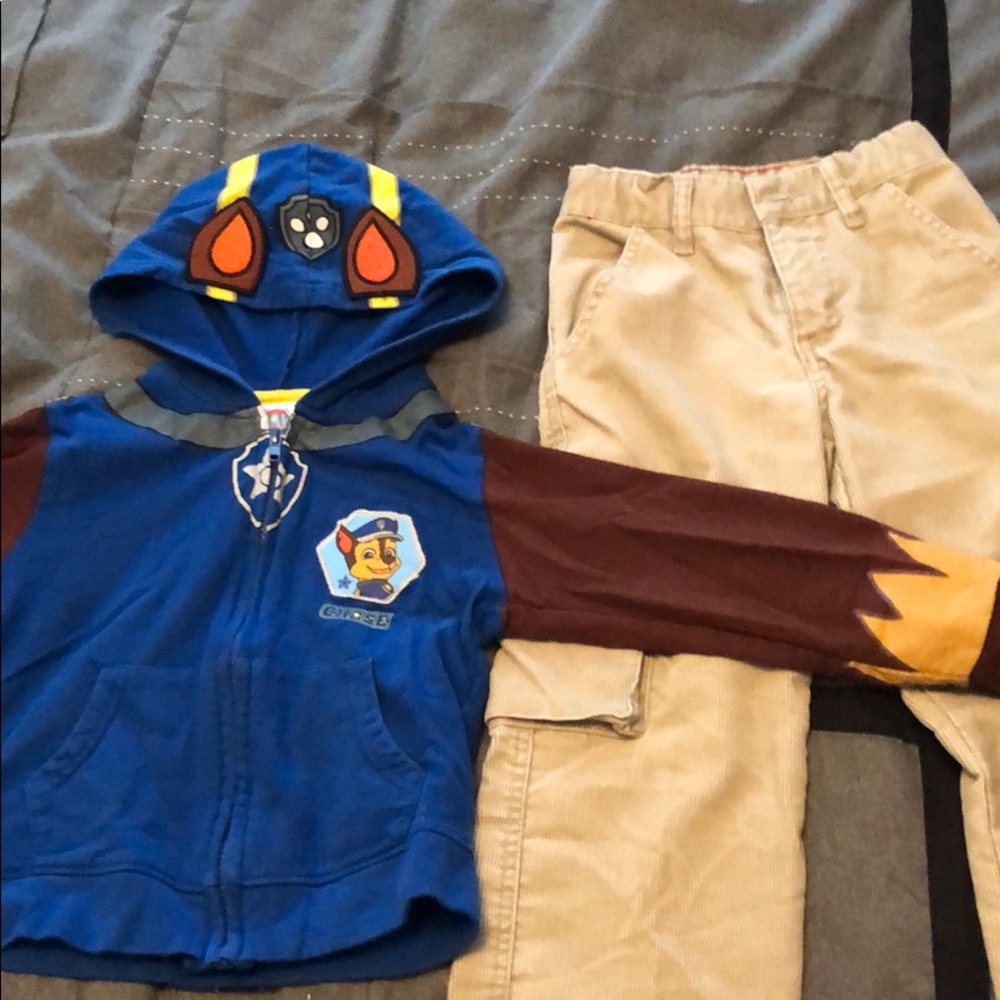 Boys size 4 corduroys and 4T zip up hoodie.